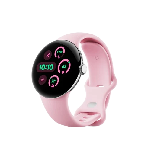 Google Pixel Watch 3 41mm Wi-Fi Polished Silver Aluminum Case with Rose Quartz Active Band