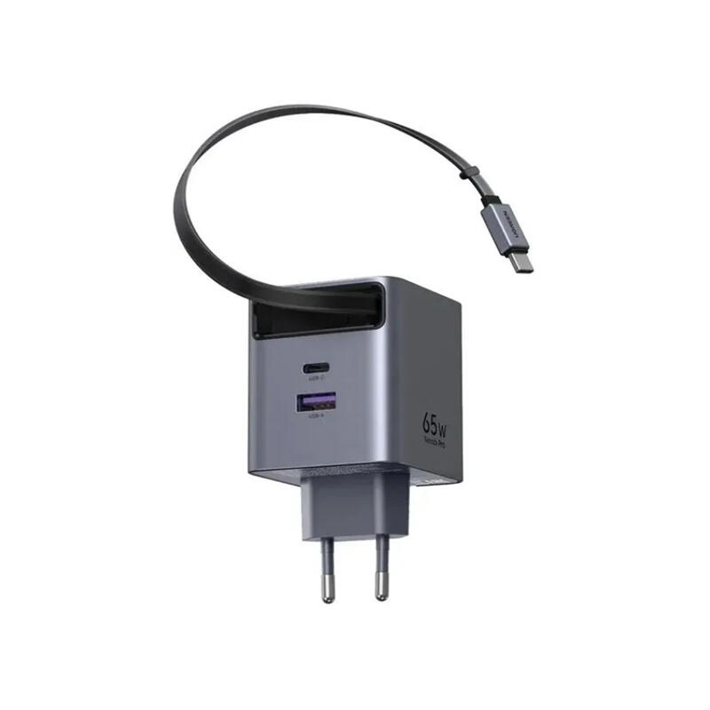Ugreen 65W GaN Fast Charger With Retractable Cable 65825 Grey