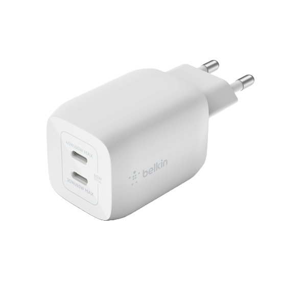 Belkin 65W Dual USB-C GaN Wall Charger With PPS White