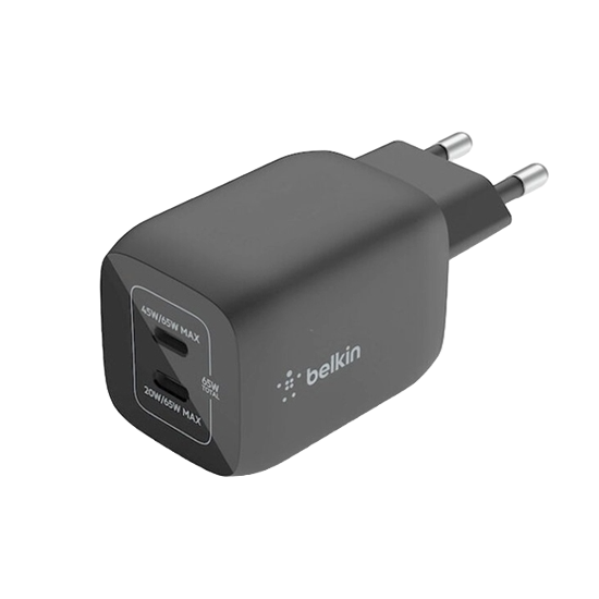 Belkin 65W Dual USB-C GaN Wall Charger With PPS Black