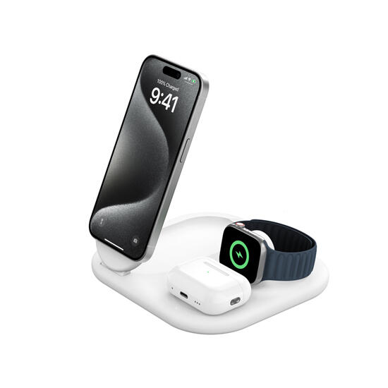 Belkin 3-in-1 15W Magnetic Wireless Charging Stand with QI2 WIZ029VFWH White
