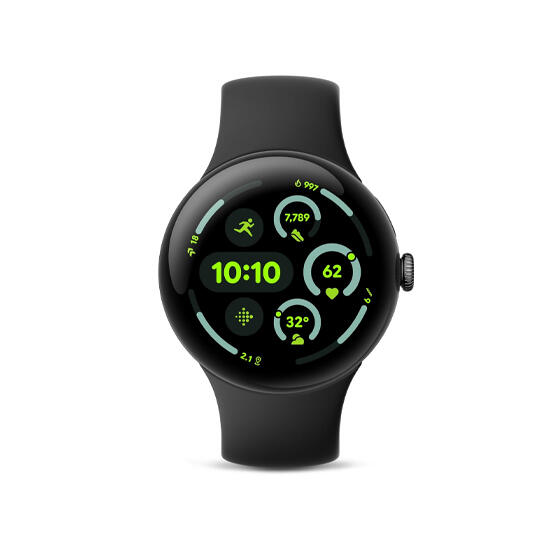 Google Pixel Watch 3 45mm Wi-Fi Matte Black Aluminium Case with Obsidian Active Band